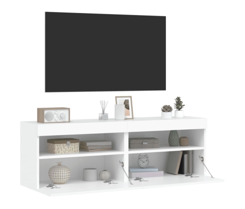 Muebles de TV de pared con luces LED 2 uds blanco 60x30x40 cm