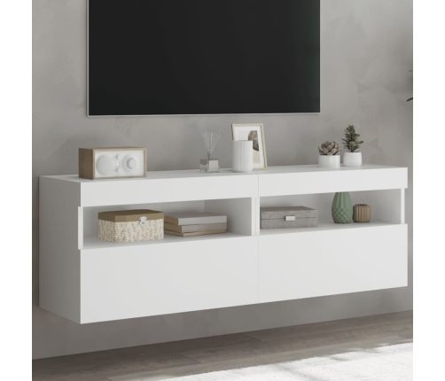 Muebles de TV de pared con luces LED 2 uds blanco 60x30x40 cm