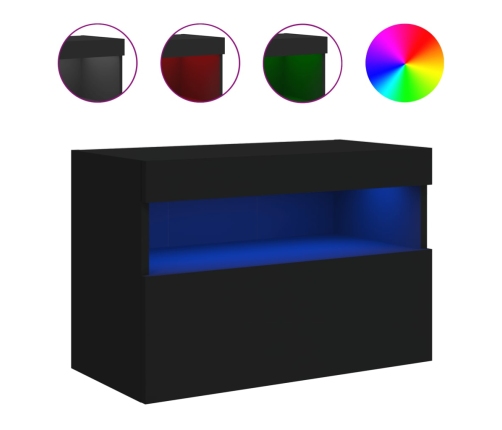 Mueble de TV de pared con luces LED negro 60x30x40 cm