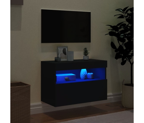 Mueble de TV de pared con luces LED negro 60x30x40 cm