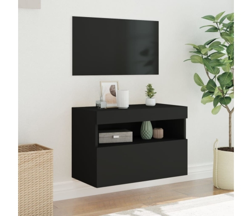 Mueble de TV de pared con luces LED negro 60x30x40 cm