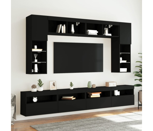 Mueble de TV de pared con luces LED negro 60x30x40 cm