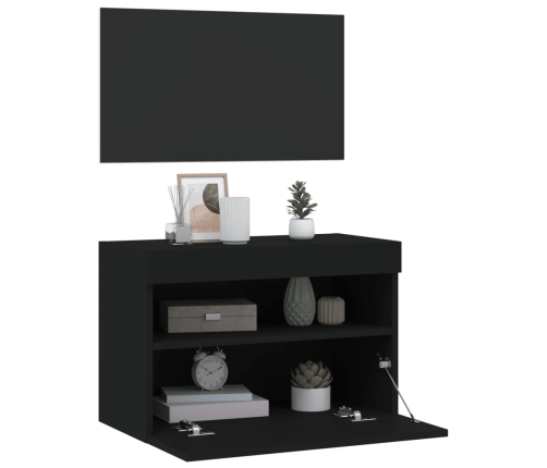 Mueble de TV de pared con luces LED negro 60x30x40 cm