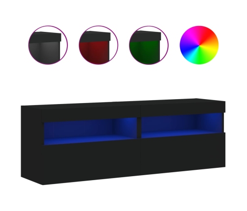 Muebles de TV de pared con luces LED 2 uds negro 60x30x40 cm