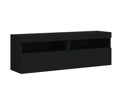 Muebles de TV de pared con luces LED 2 uds negro 60x30x40 cm