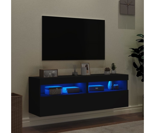 Muebles de TV de pared con luces LED 2 uds negro 60x30x40 cm