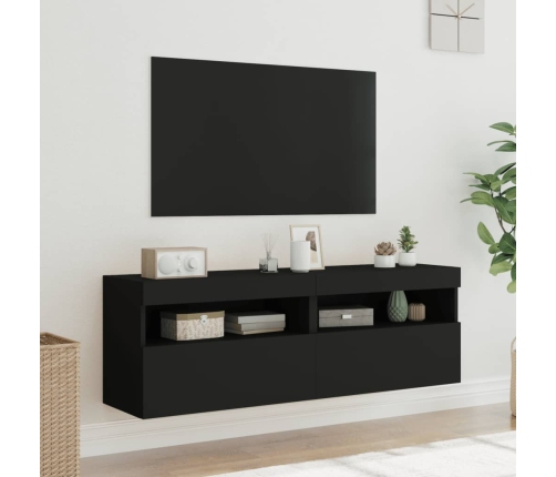 Muebles de TV de pared con luces LED 2 uds negro 60x30x40 cm