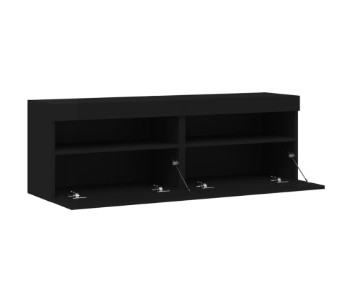 Muebles de TV de pared con luces LED 2 uds negro 60x30x40 cm