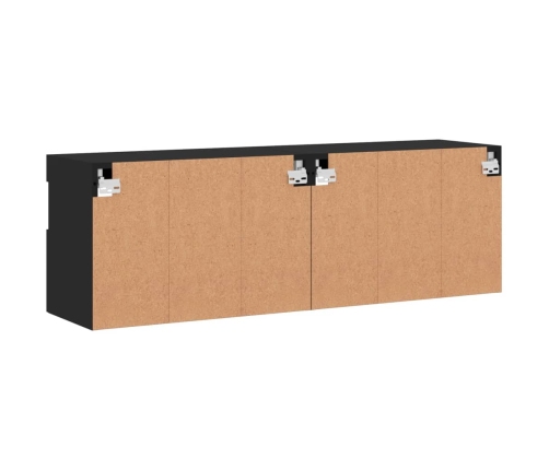 Muebles de TV de pared con luces LED 2 uds negro 60x30x40 cm