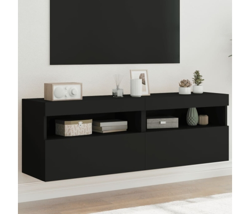 Muebles de TV de pared con luces LED 2 uds negro 60x30x40 cm