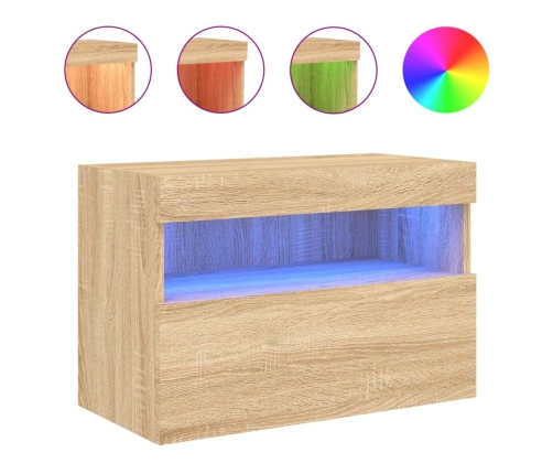 Mueble de TV de pared con luces LED roble Sonoma 60x30x40 cm