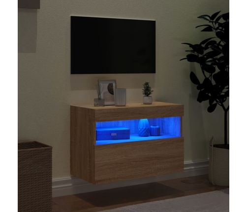 Mueble de TV de pared con luces LED roble Sonoma 60x30x40 cm