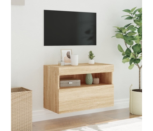 Mueble de TV de pared con luces LED roble Sonoma 60x30x40 cm