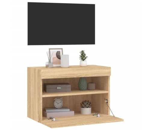 Mueble de TV de pared con luces LED roble Sonoma 60x30x40 cm