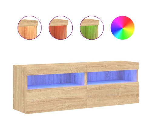 Muebles de TV de pared luces LED 2 uds roble Sonoma 60x30x40 cm