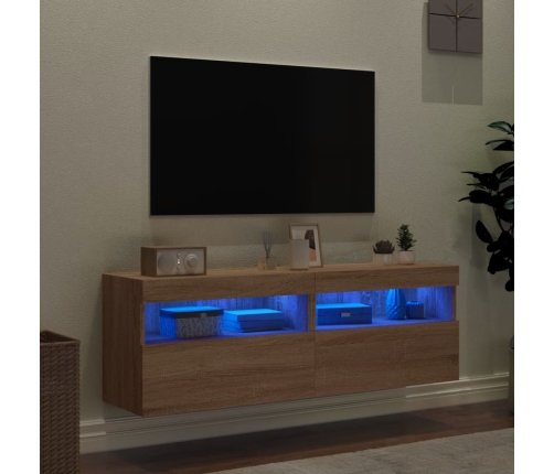 Muebles de TV de pared luces LED 2 uds roble Sonoma 60x30x40 cm