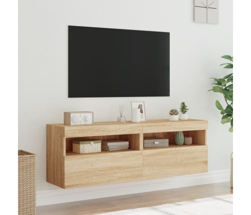 Muebles de TV de pared luces LED 2 uds roble Sonoma 60x30x40 cm