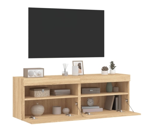 Muebles de TV de pared luces LED 2 uds roble Sonoma 60x30x40 cm