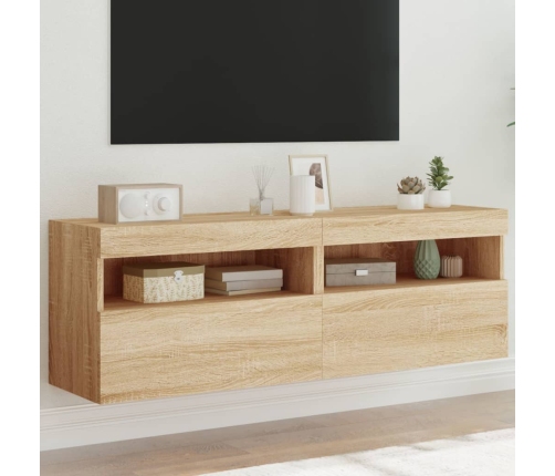 Muebles de TV de pared luces LED 2 uds roble Sonoma 60x30x40 cm