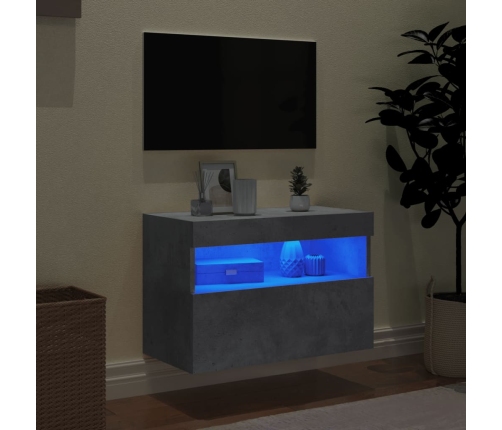 Mueble de TV de pared con luces LED gris hormigón 60x30x40 cm