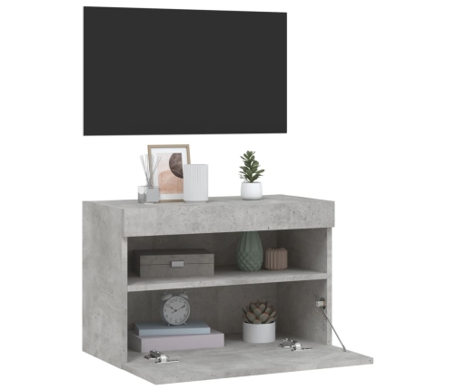 Mueble de TV de pared con luces LED gris hormigón 60x30x40 cm