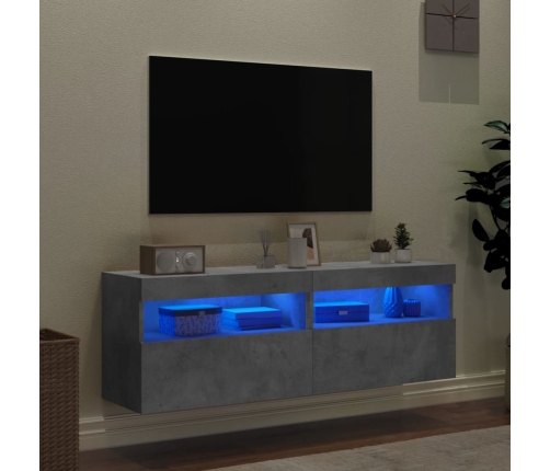 Muebles TV de pared luces LED 2 uds gris hormigón 60x30x40 cm