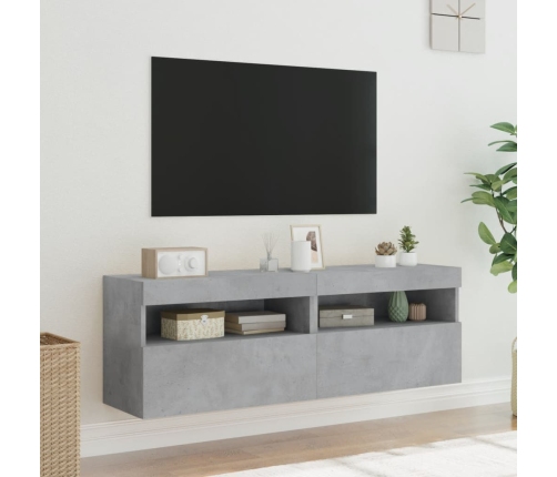 Muebles TV de pared luces LED 2 uds gris hormigón 60x30x40 cm