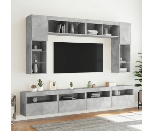 Muebles TV de pared luces LED 2 uds gris hormigón 60x30x40 cm