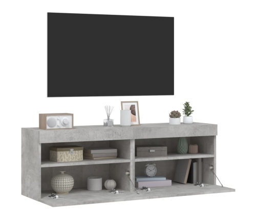 Muebles TV de pared luces LED 2 uds gris hormigón 60x30x40 cm