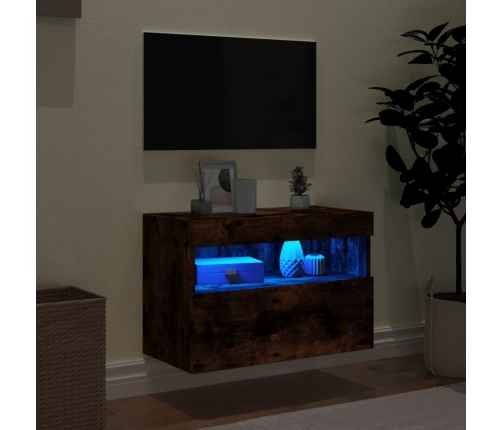 vidaXL Mueble de TV de pared con luces LED roble ahumado 60x30x40 cm