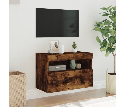 vidaXL Mueble de TV de pared con luces LED roble ahumado 60x30x40 cm