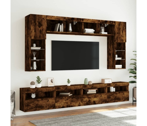 vidaXL Mueble de TV de pared con luces LED roble ahumado 60x30x40 cm