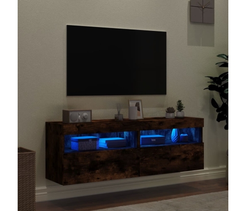 Muebles TV de pared luces LED 2 uds roble ahumado 60x30x40 cm