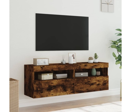 Muebles TV de pared luces LED 2 uds roble ahumado 60x30x40 cm