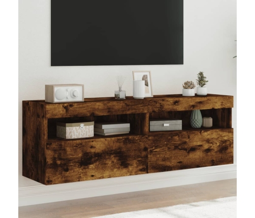 Muebles TV de pared luces LED 2 uds roble ahumado 60x30x40 cm