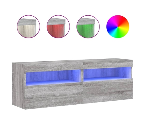 Muebles TV de pared con luces LED 2 uds gris Sonoma 60x30x40 cm