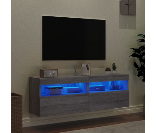 Muebles TV de pared con luces LED 2 uds gris Sonoma 60x30x40 cm