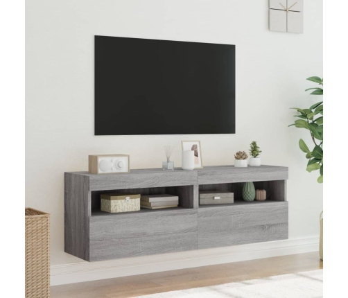 Muebles TV de pared con luces LED 2 uds gris Sonoma 60x30x40 cm