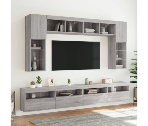 Muebles TV de pared con luces LED 2 uds gris Sonoma 60x30x40 cm