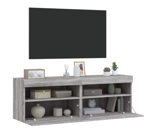 Muebles TV de pared con luces LED 2 uds gris Sonoma 60x30x40 cm