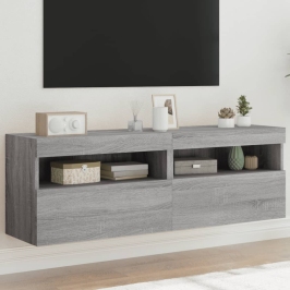 Muebles TV de pared con luces LED 2 uds gris Sonoma 60x30x40 cm