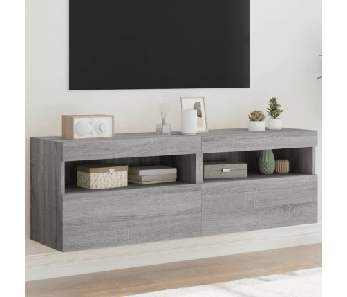 Muebles TV de pared con luces LED 2 uds gris Sonoma 60x30x40 cm