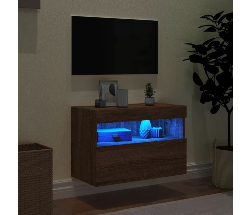 Mueble de TV de pared con luces LED roble marrón 60x30x40 cm