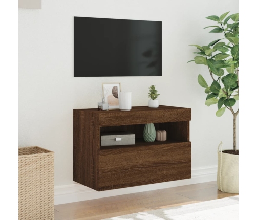 Mueble de TV de pared con luces LED roble marrón 60x30x40 cm