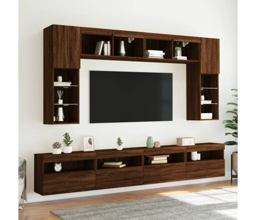 Mueble de TV de pared con luces LED roble marrón 60x30x40 cm