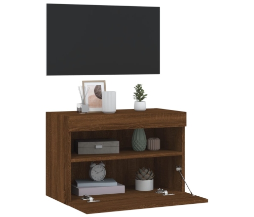 Mueble de TV de pared con luces LED roble marrón 60x30x40 cm