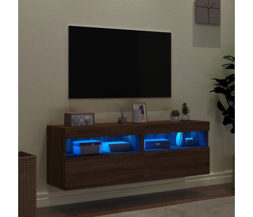 Muebles TV de pared luces LED 2 uds roble marrón 60x30x40 cm