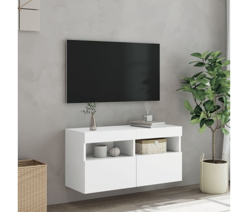 Mueble de TV de pared con luces LED blanco 80x30x40 cm