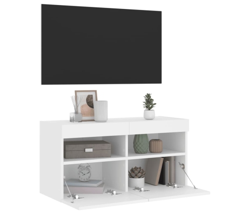 Mueble de TV de pared con luces LED blanco 80x30x40 cm