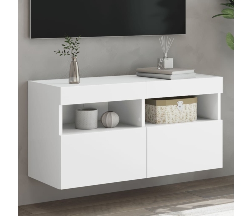 Mueble de TV de pared con luces LED blanco 80x30x40 cm